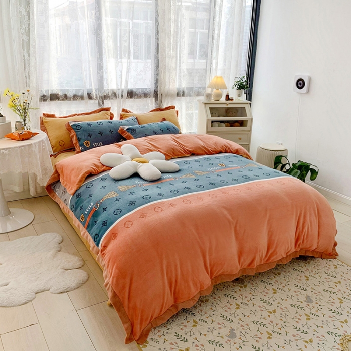 91家纺网 家纺一手货源 找家纺 金爱家 2021新款高克重牛奶绒四件套 多彩