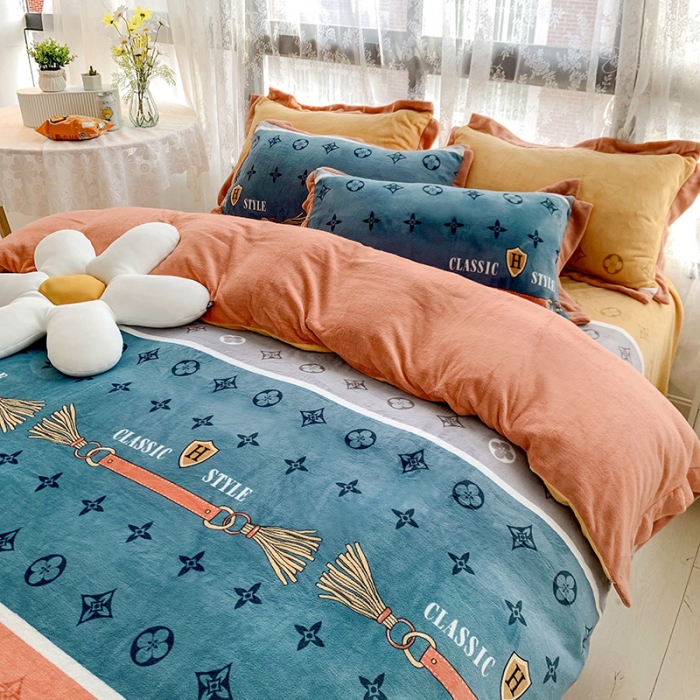 91家纺网 家纺一手货源 找家纺 金爱家 2021新款高克重牛奶绒四件套 多彩