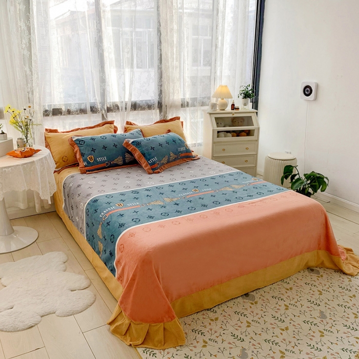 91家纺网 家纺一手货源 找家纺 金爱家 2021新款高克重牛奶绒四件套 多彩