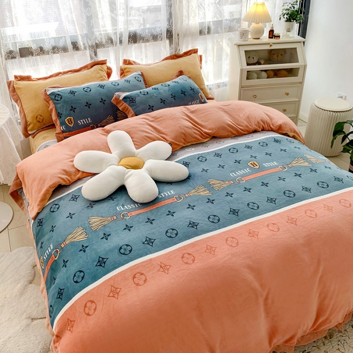 91家纺网 家纺一手货源 找家纺 金爱家 2021新款高克重牛奶绒四件套 多彩