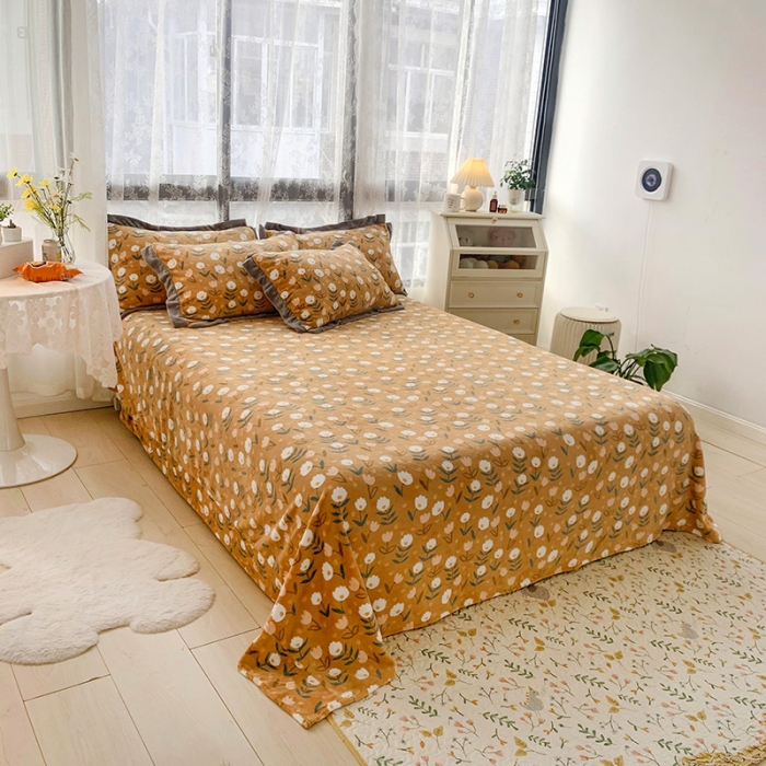 91家纺网 家纺一手货源 找家纺 金爱家 2021新款高克重牛奶绒四件套 花间物语