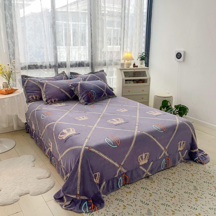 91家纺网 家纺一手货源 找家纺 金爱家 2021新款高克重牛奶绒四件套 皇冠紫