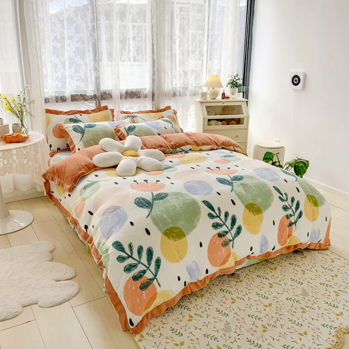 91家纺网 家纺一手货源 找家纺 金爱家 2021新款高克重牛奶绒四件套 梦幻世界