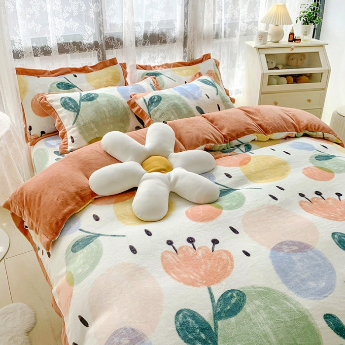 91家纺网 家纺一手货源 找家纺 金爱家 2021新款高克重牛奶绒四件套 梦幻世界