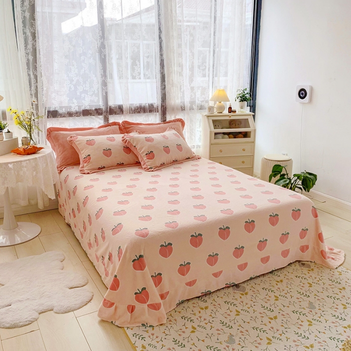 91家纺网 家纺一手货源 找家纺 金爱家 2021新款高克重牛奶绒四件套 蜜桃