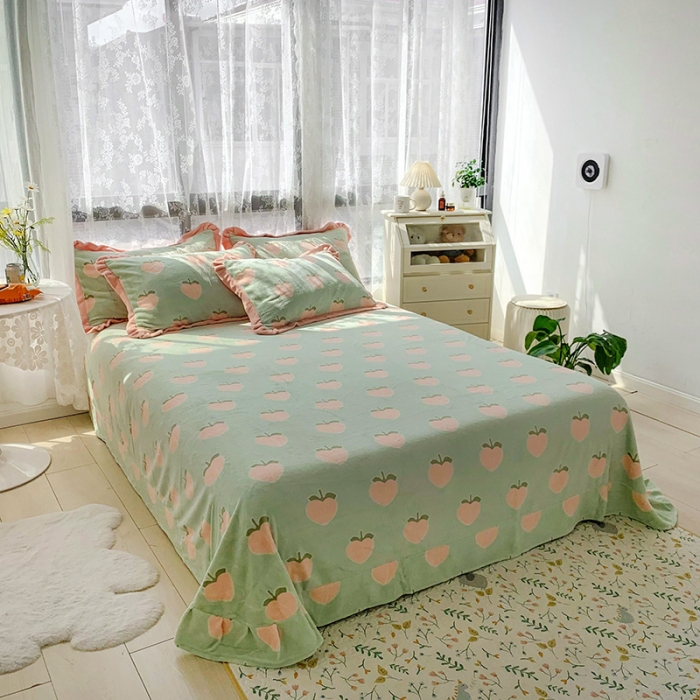 91家纺网 家纺一手货源 找家纺 金爱家 2021新款高克重牛奶绒四件套 蜜桃绿