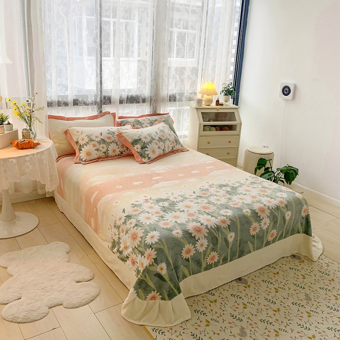 91家纺网 家纺一手货源 找家纺 金爱家 2021新款高克重牛奶绒四件套 诗情花意