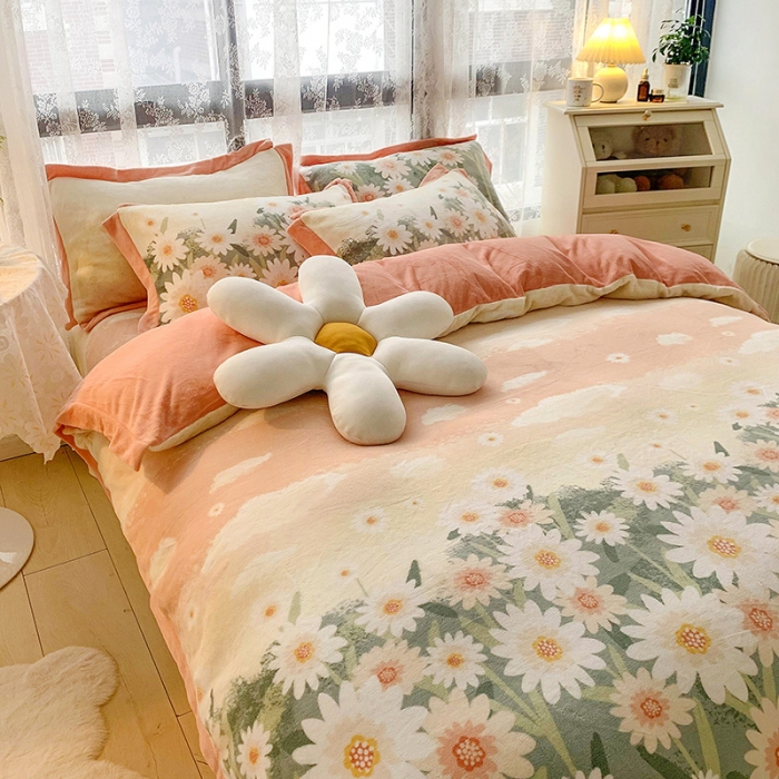 91家纺网 家纺一手货源 找家纺 金爱家 2021新款高克重牛奶绒四件套 诗情花意