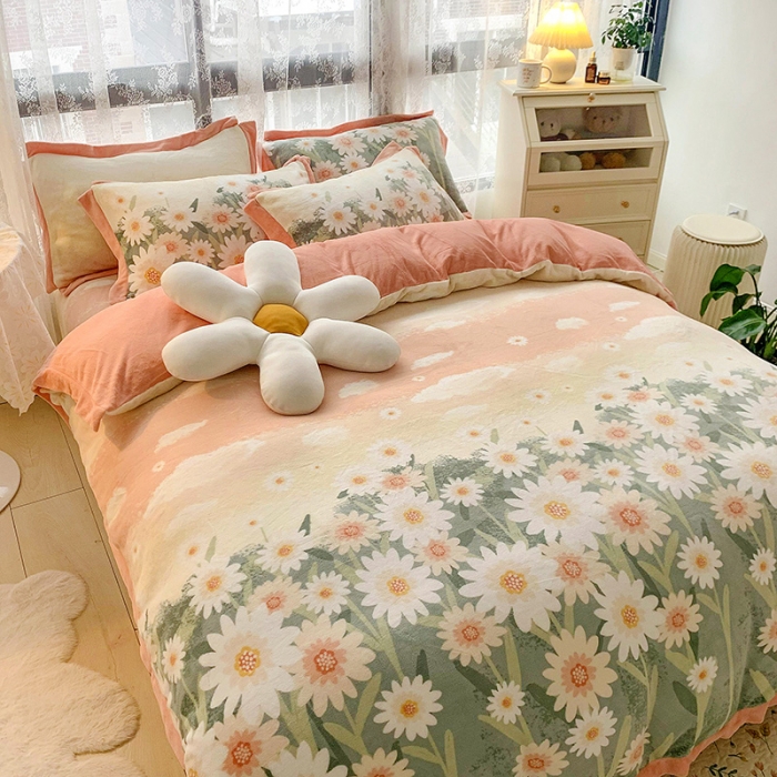 91家纺网 家纺一手货源 找家纺 金爱家 2021新款高克重牛奶绒四件套 诗情花意