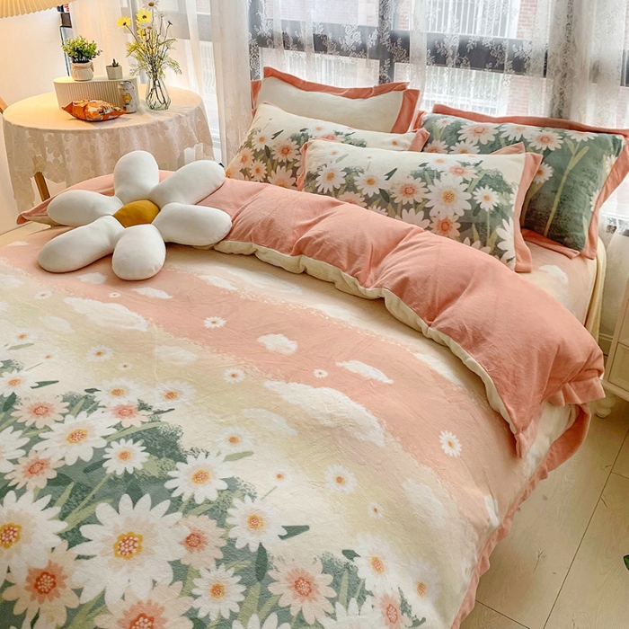 91家纺网 家纺一手货源 找家纺 金爱家 2021新款高克重牛奶绒四件套 诗情花意