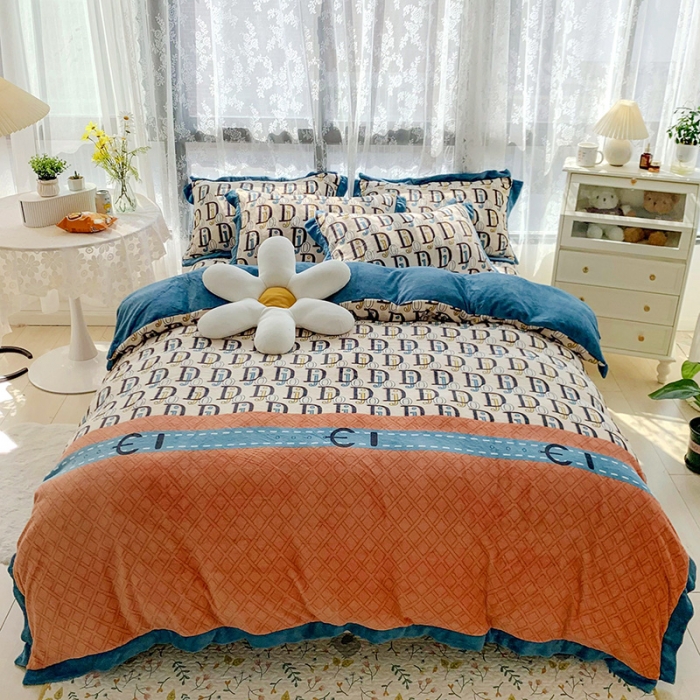 91家纺网 家纺一手货源 找家纺 金爱家 2021新款高克重牛奶绒四件套 时尚DJ