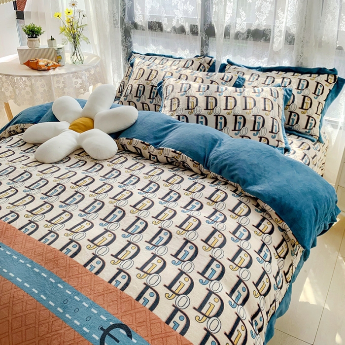 91家纺网 家纺一手货源 找家纺 金爱家 2021新款高克重牛奶绒四件套 时尚DJ