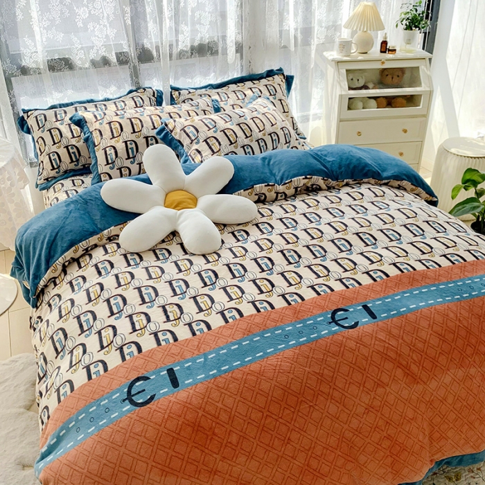 91家纺网 家纺一手货源 找家纺 金爱家 2021新款高克重牛奶绒四件套 时尚DJ