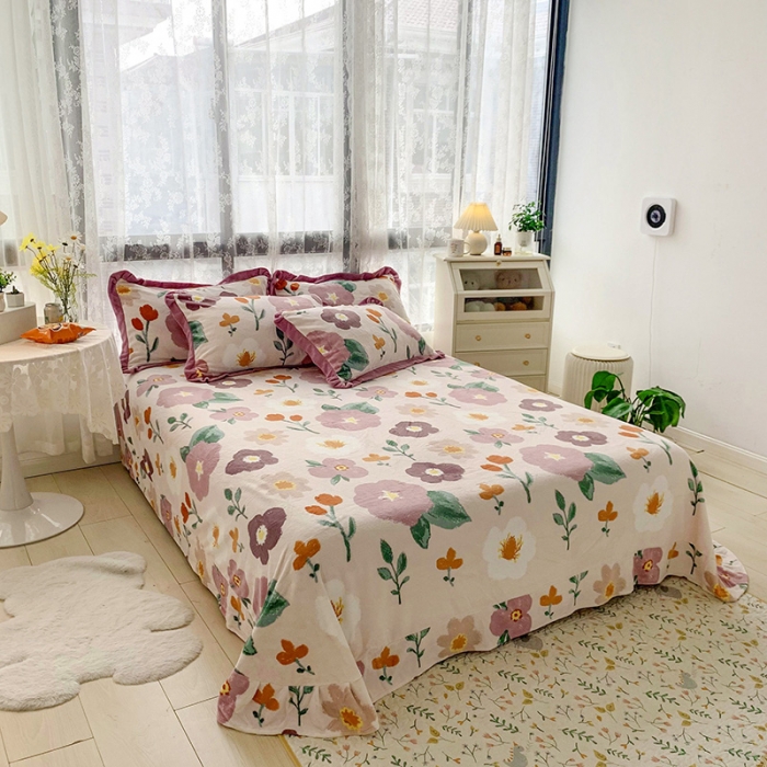 91家纺网 家纺一手货源 找家纺 金爱家 2021新款高克重牛奶绒四件套 五百花园