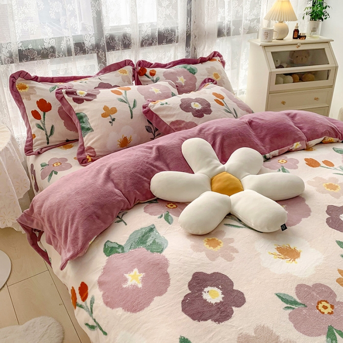 91家纺网 家纺一手货源 找家纺 金爱家 2021新款高克重牛奶绒四件套 五百花园