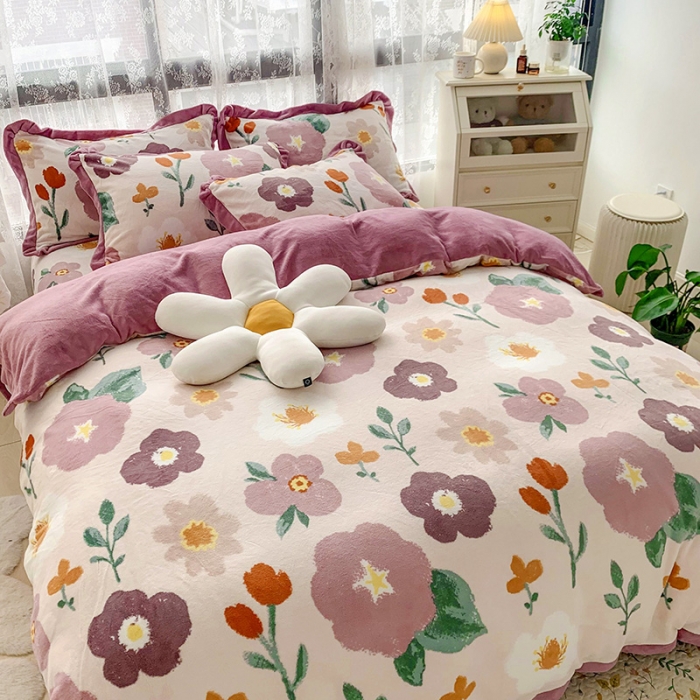 91家纺网 家纺一手货源 找家纺 金爱家 2021新款高克重牛奶绒四件套 五百花园