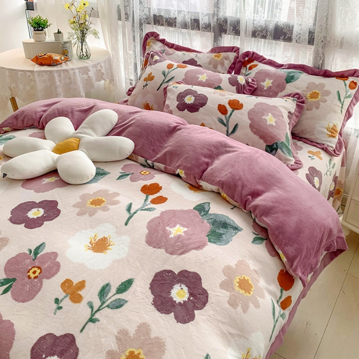 91家纺网 家纺一手货源 找家纺 金爱家 2021新款高克重牛奶绒四件套 五百花园