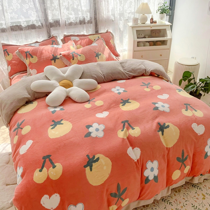 91家纺网 家纺一手货源 找家纺 金爱家 2021新款高克重牛奶绒四件套 喜气洋洋