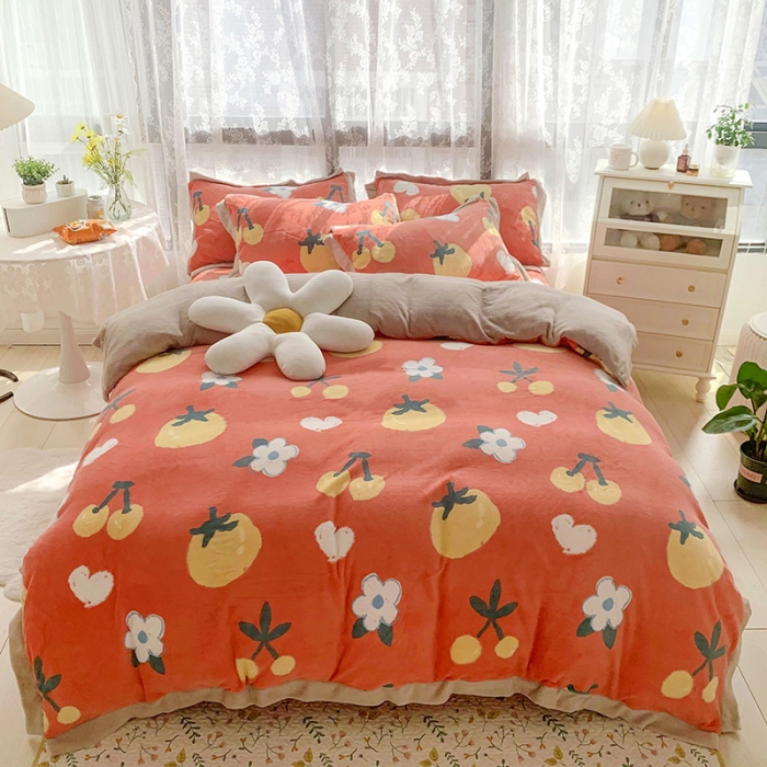 91家纺网 家纺一手货源 找家纺 金爱家 2021新款高克重牛奶绒四件套 喜气洋洋