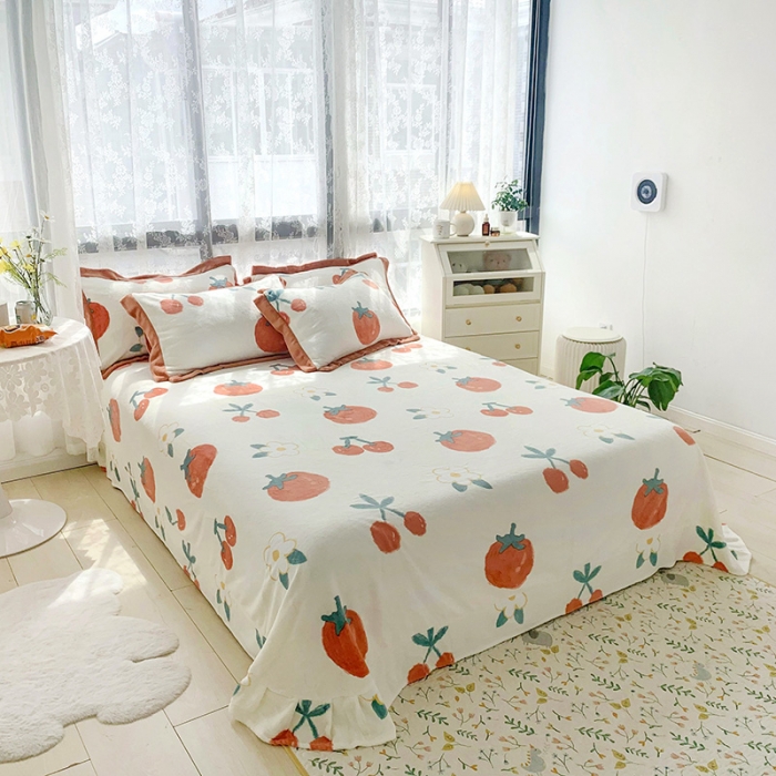 91家纺网 家纺一手货源 找家纺 金爱家 2021新款高克重牛奶绒四件套 喜气洋洋白