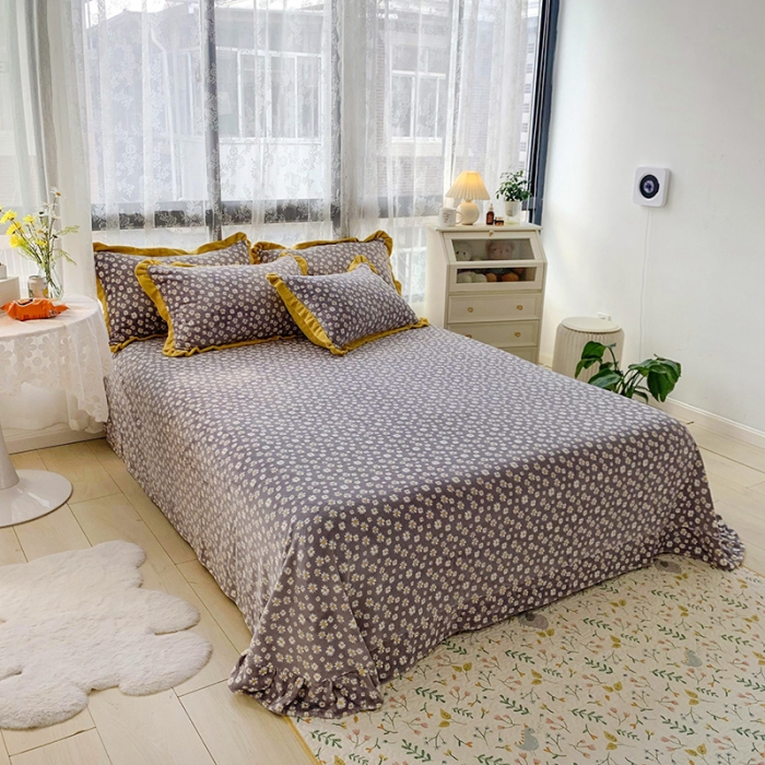 91家纺网 家纺一手货源 找家纺 金爱家 2021新款高克重牛奶绒四件套 小雏菊灰