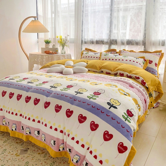 91家纺网 家纺一手货源 找家纺 金爱家 2021新款高克重牛奶绒四件套 小淘气