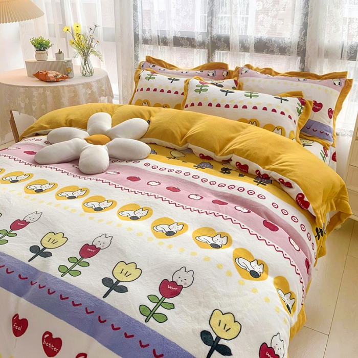 91家纺网 家纺一手货源 找家纺 金爱家 2021新款高克重牛奶绒四件套 小淘气