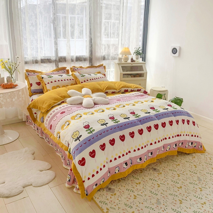 91家纺网 家纺一手货源 找家纺 金爱家 2021新款高克重牛奶绒四件套 小淘气