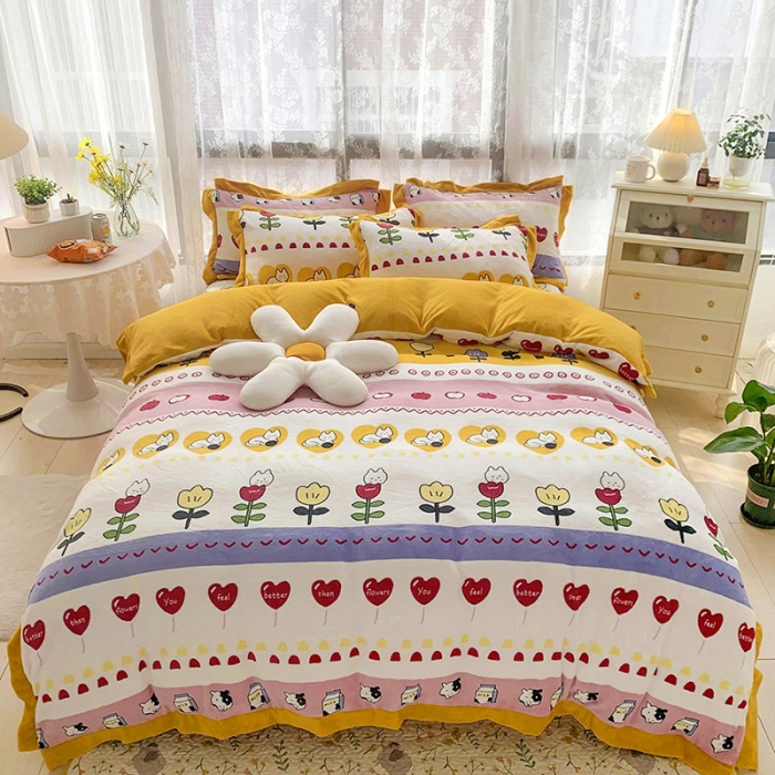 91家纺网 家纺一手货源 找家纺 金爱家 2021新款高克重牛奶绒四件套 小淘气