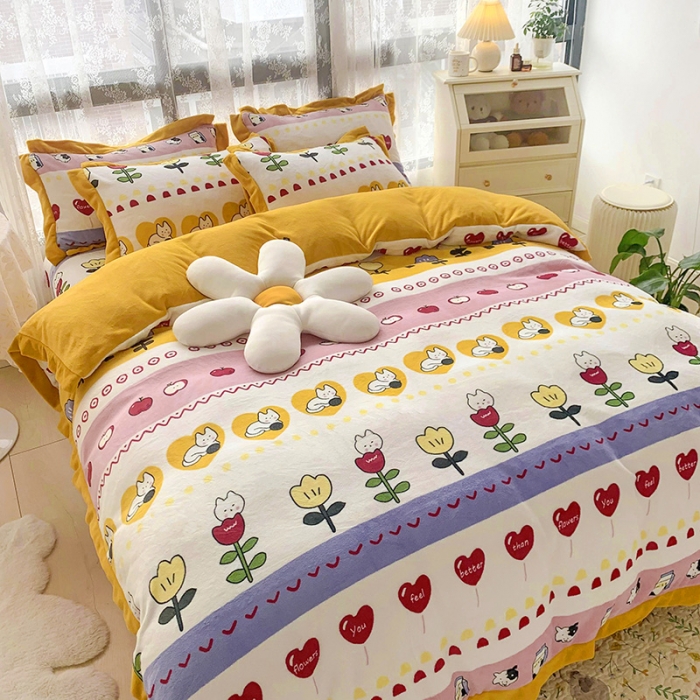 91家纺网 家纺一手货源 找家纺 金爱家 2021新款高克重牛奶绒四件套 小淘气