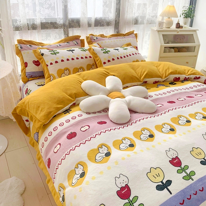 91家纺网 家纺一手货源 找家纺 金爱家 2021新款高克重牛奶绒四件套 小淘气