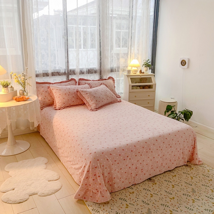 91家纺网 家纺一手货源 找家纺 金爱家 2021新款高克重牛奶绒四件套 樱花草