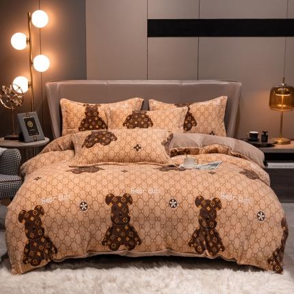 91家纺网 家纺一手货源 找家纺 总芯贝儿2021轻奢简约加厚牛奶绒保暖四件套法莱宝宝绒被套