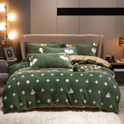 91家纺网 家纺一手货源 找家纺 总芯贝儿2021轻奢简约加厚牛奶绒保暖四件套法莱宝宝绒被套