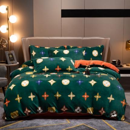 91家纺网 家纺一手货源 找家纺 总芯贝儿2021轻奢简约加厚牛奶绒保暖四件套法莱宝宝绒被套