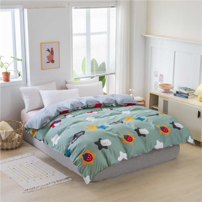 91家纺网 家纺一手货源 找家纺 纽缦 2021新款上下边单层单被套 喵星球绿