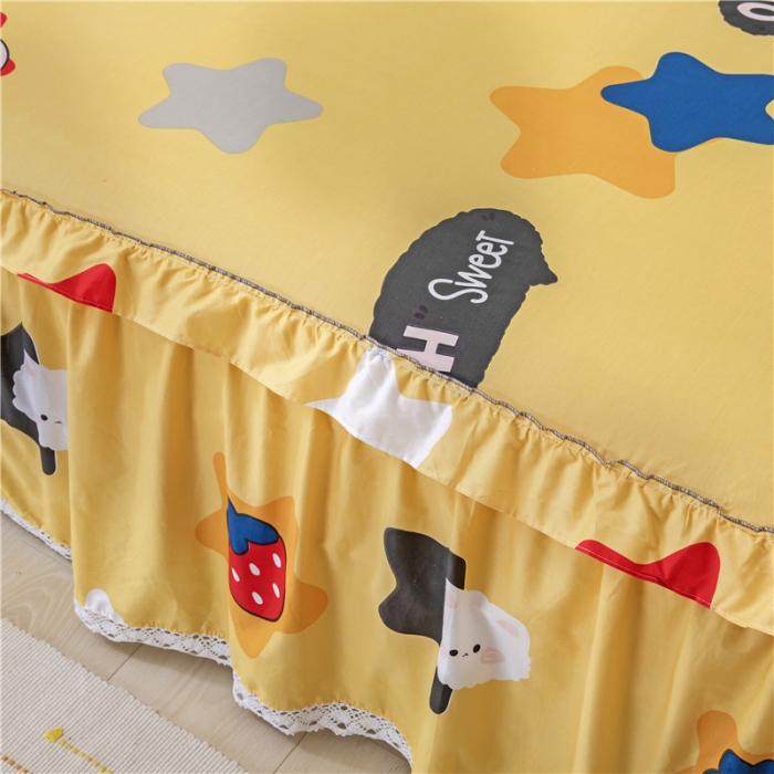 91家纺网 家纺一手货源 找家纺 纽缦 2021新款上下单层床裙 喵星球黄