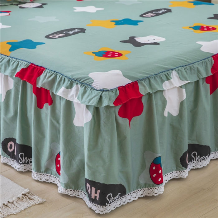 91家纺网 家纺一手货源 找家纺 纽缦 2021新款上下单层床裙 喵星球绿