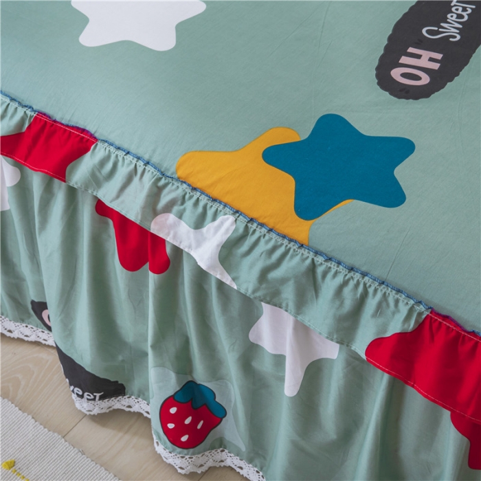 91家纺网 家纺一手货源 找家纺 纽缦 2021新款上下单层床裙 喵星球绿