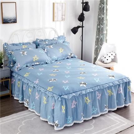 91家纺网 家纺一手货源 找家纺 纽缦 2021新款上下单层床裙 星梦缘蓝