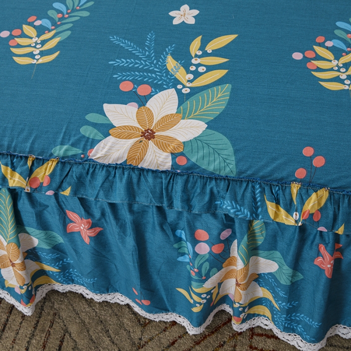 91家纺网 家纺一手货源 找家纺 纽缦 2021新款上下单层床裙 油菜花兰