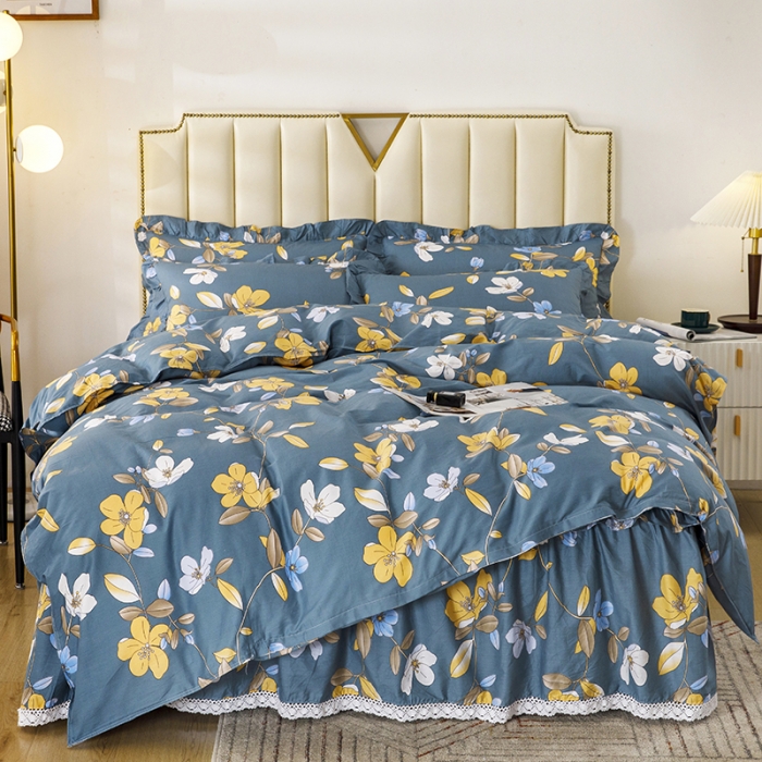 91家纺网 家纺一手货源 找家纺 纽缦 2021新款上下边床裙四件套 淡香伊人