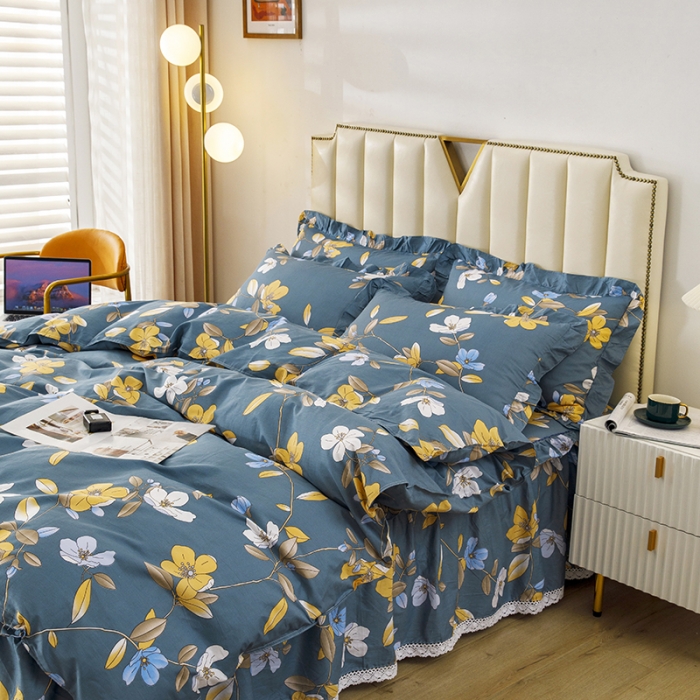 91家纺网 家纺一手货源 找家纺 纽缦 2021新款上下边床裙四件套 淡香伊人