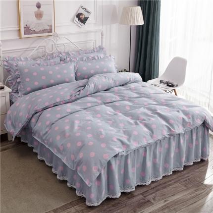 91家纺网 家纺一手货源 找家纺 纽缦 2021新款上下边床裙四件套 粉波点