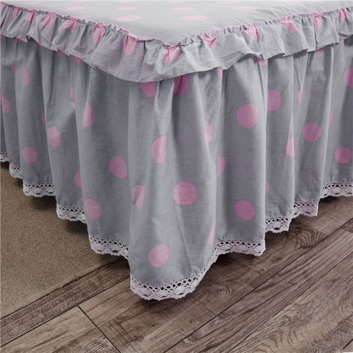 91家纺网 家纺一手货源 找家纺 纽缦 2021新款上下边床裙四件套 粉波点