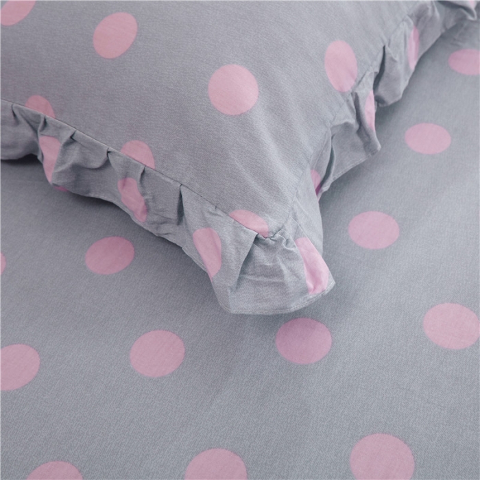 91家纺网 家纺一手货源 找家纺 纽缦 2021新款上下边床裙四件套 粉波点