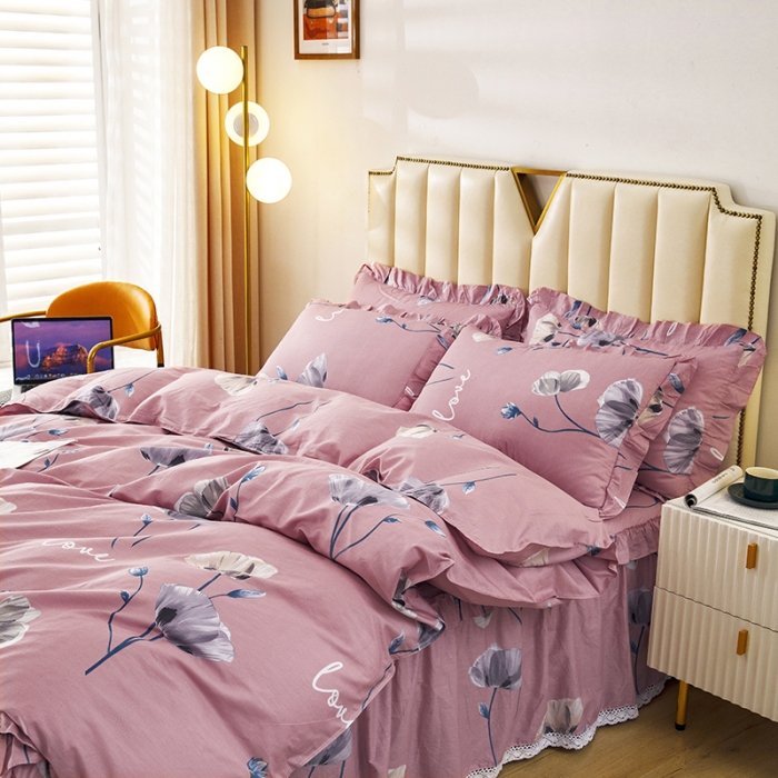 91家纺网 家纺一手货源 找家纺 纽缦 2021新款上下边床裙四件套 花丛