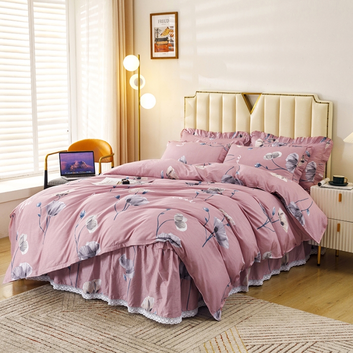 91家纺网 家纺一手货源 找家纺 纽缦 2021新款上下边床裙四件套 花丛