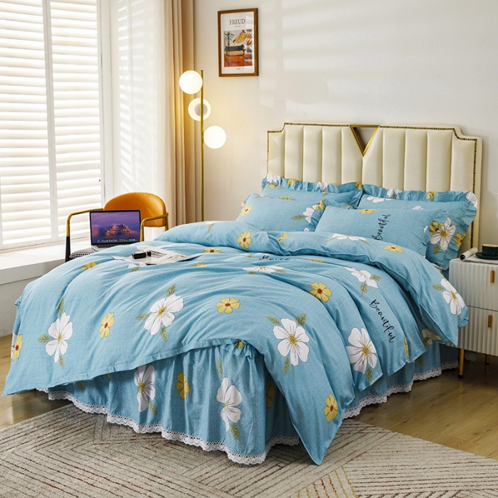 91家纺网 家纺一手货源 找家纺 纽缦 2021新款上下边床裙四件套 花开半夏绿