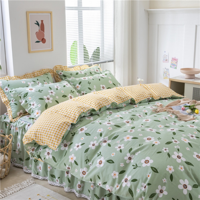 91家纺网 家纺一手货源 找家纺 纽缦 2021新款上下边床裙四件套 可可佳人绿